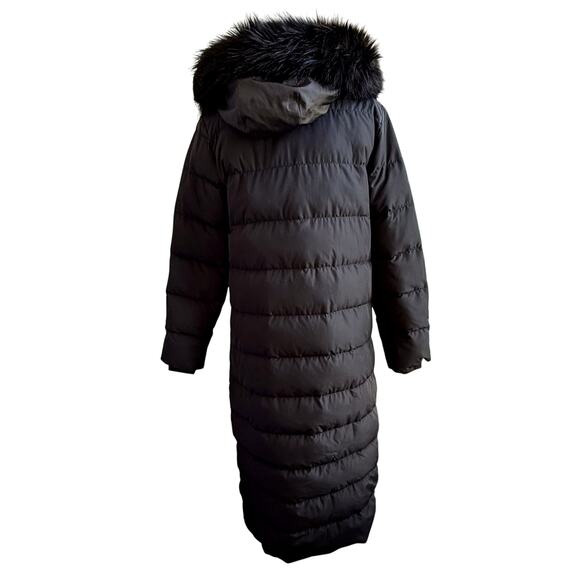 Lands End Puffer Long Coat Womens S Black Down Jacket Faux Fur Hood Winter - Picture 9 of 9